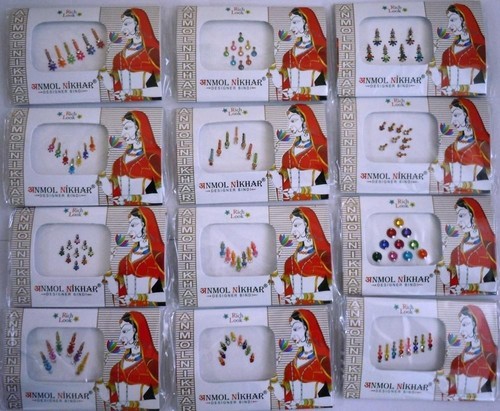 12 Pack Bollywood Head Bindi Tattoo in Assorted colors & designs Stick On Reuse - 第 1/4 張圖片