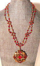 Vtg. Avon Nina Ricci Nr Red Rhinestone Festoon Maltese Cross Pendant Necklace