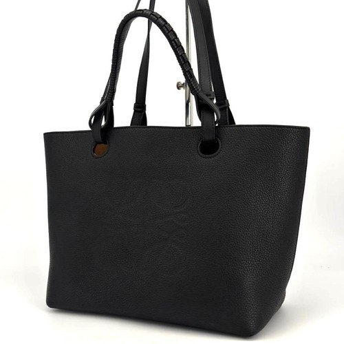 LOEWE Anagram 2way Tote Bag Shoulder Black Leather A4 Work