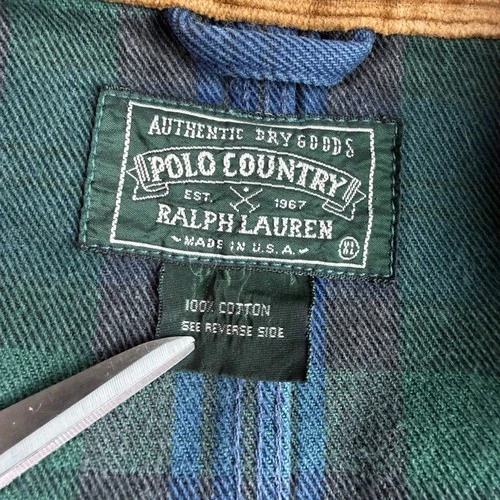 VNTG Ralph Lauren Polo Country (XL) Black Watch Denim Western Trucker Jacket image 10