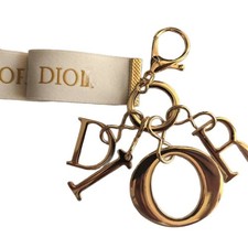 CD Dior DIOR Logo Bag Charm Key Chain Keyring Detachable Rose Gold Cream Fabric