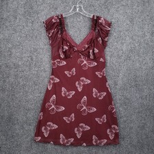 Forever 21 Y2K Dress Womens L Large Red Mini Lace Trim Butterfly V Neck Boho