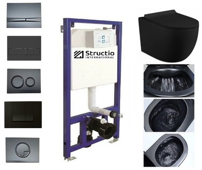 Vorwandelement Hänge Wand Toilette WC Komplett Set wc schwarz inkl Drückerplatte
