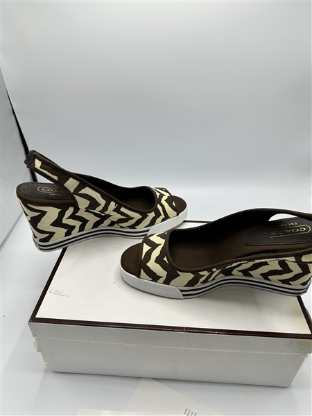 NEW IN BOX~COACH SYDNEY ZEBRA BROWN/CREAM SLINGBACK 8 $250-SANDALS-GoRgEoUs! $49