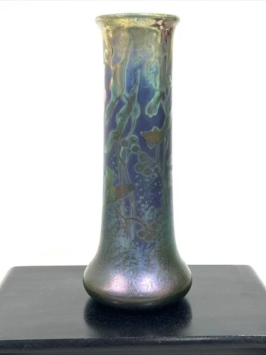 WELLER POTTERY SICARD 11" VASE WITH FLORAL DECORATION ART NOUVEAU Ca.1900s RARE