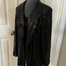 Black Sequin Tuxedo Blazer Dress Jacket Bloggers Fav - Size Medium NWT