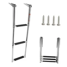 Amarine-Made 3 Step Stainless Steel Telescoping Boat Ladder Swim Step 