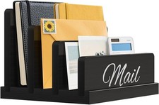 3 Slot Wooden Mail Organizer Desk File Holder Letter Bill Document Sorter Black