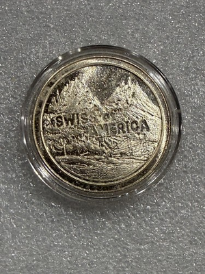#ad Vintage Swiss of America .999 Fine Silver 1 oz Round Mountain Views in Cap $115.00