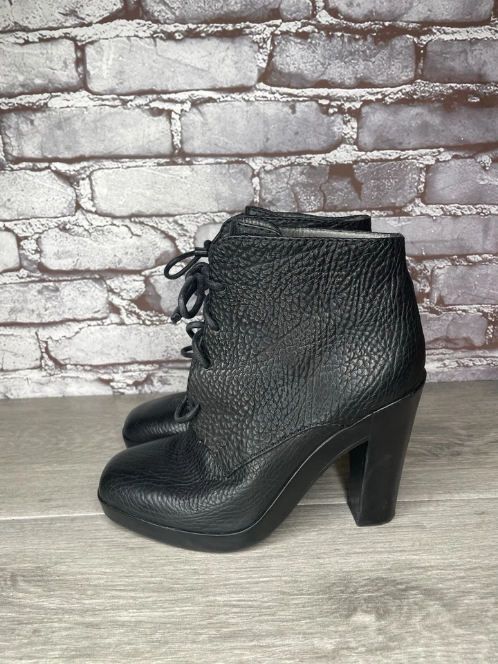 Reed Krankoff Black Leather Lace Up Square Ankle Heel Boots Women’s 39EU/8.5M US - Image 4 of 4