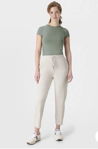 New SWEATY BETTY Explorer Side Stripe Pants mineral beige SZ S $128