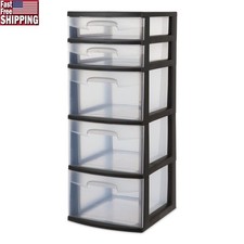 5-Drawer Storage Tower Organizer Toys Makeup Office Supplies Clear Drawers New