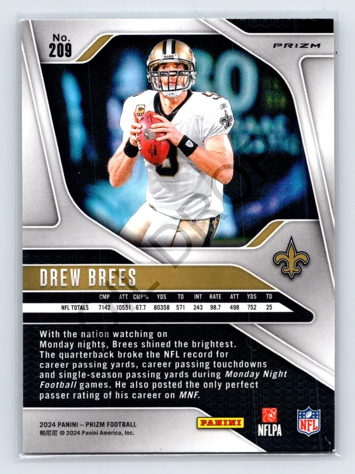 2024 Panini Prizm Green Wave Drew Brees Card #209 - Image 2 of 2