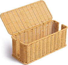 Handwoven Rattan Style Cable Management Box, Decorative Storage Cord Organizer B