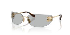 Miu Miu MU A51S Shield Sunglasses Women Gold Rimless Frame Gray Tinted Lens miu