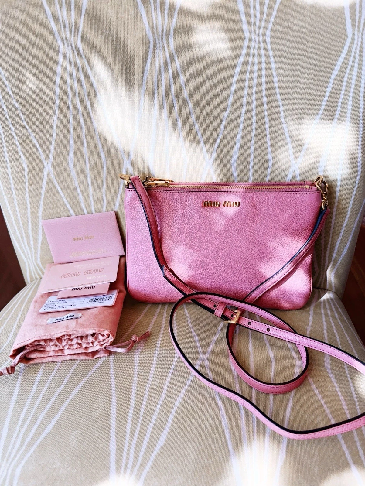 Miu Miu — Excellent Miu Miu Double Zip Leather Crossbody Bag Pink