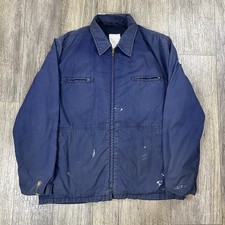 Vtg 80s US Navy Utility Deck Jacket Mens 46L Dark Blue Military Coat Stenciled