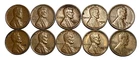 Mixed Lot of 10 Lincoln Wheat Pennies - US Penny Cent - 1956 1957