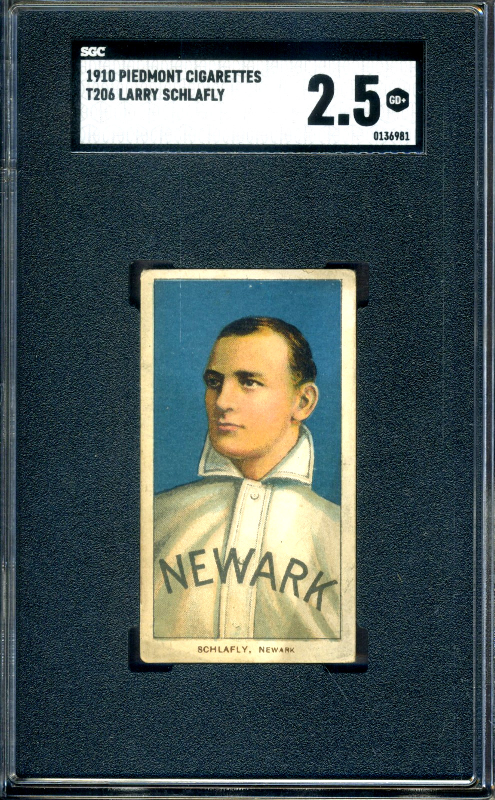 T206 Piedmont Larry Schlafly SGC 2.5 GOOD+ *Newark Indians*