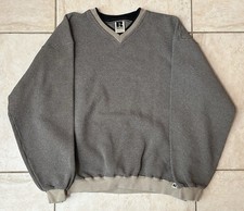 VTG 90s Russell Athletic V Neck Crewneck Sz Large Pullover Waffle Knit Made USA