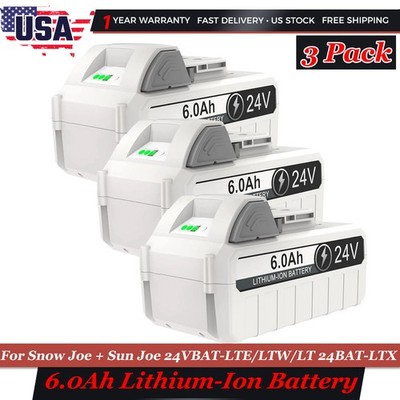 3 Pack 6.0Ah 24V for Snow Joe + Sun Joe iON+ 24V 24VBAT-LTX 24VBAT-LTW Battery