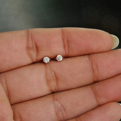 0.20 Ct Lab-Created Diamond Tiny Solitaire Stud Small Women Earrings  925 Silver