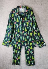 Old Navy Flannel Pajama Set Christmas Trees Mens XL Green Button Top EUC