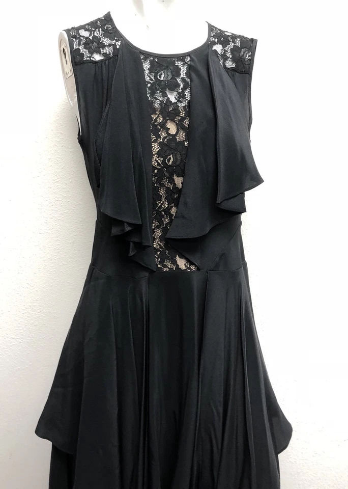 Vestido de Fiesta BCBGeneration BCBG Gienna Seda Negro Encaje Talla 4 Ajuste Acampanado Foto 3 de 4