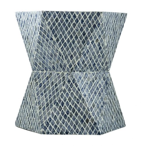 Blue Capiz Contemporary Hexagon Tapered Pedestal Stool Geometric Side Table - Picture 7 of 9