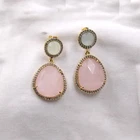 Rose Quartz Stud Earring Sterling 925 Silver Gold Plated Jewelry KE7717