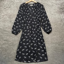 Hush Black Faux Wrap Dress Size 6 White Zebra Pattern Chiffon Loose Fitting