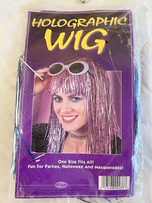 Vintage NOS Fun World/Eater Unlimited ''Blue & Silver'' Holographic Tinsel Wig