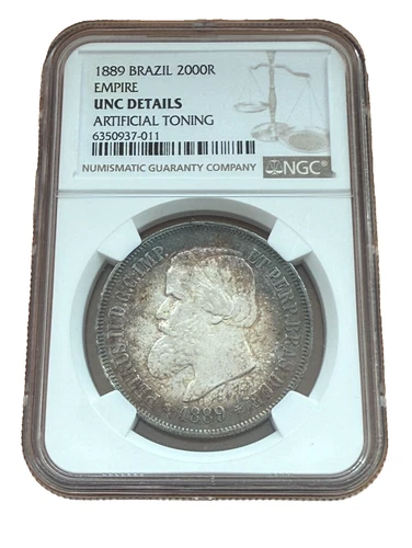 Brazil Empire 1889 Silver 2000 Reis NGC UNC Details