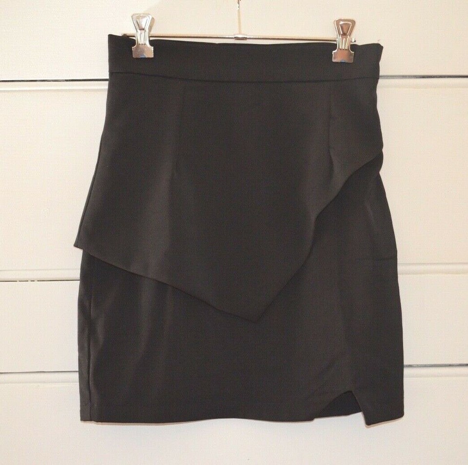 TEMT Women's Black Asymmetrical Layered Mini Skirt with Side Zip Size 6
