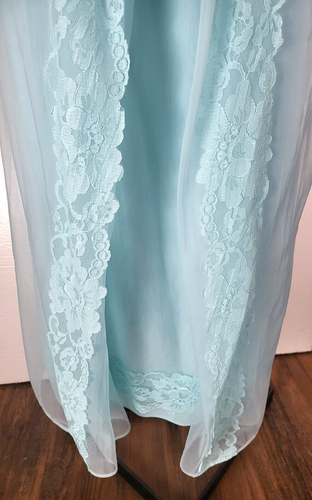 Vintage hellblau Deena Peignoir Nachthemd Morgenmantel Set transparente Spitze Größe Small - Bild 9 von 21