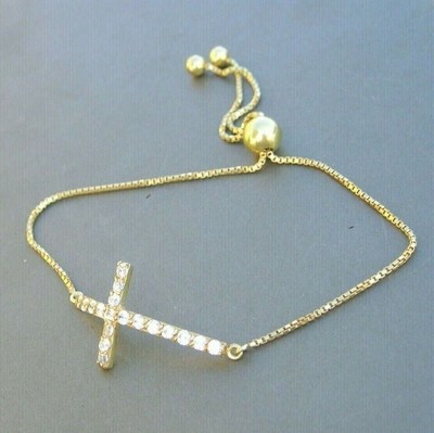Bolo Cross Fancy Bracelet 2Ct Round Cut Simulated Diamond 14k Yellow Gold Plated