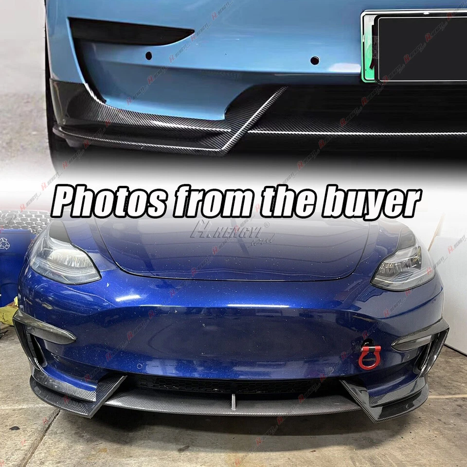 Alerón divisor de labios parachoques delantero estilo carbono para Tesla modelo 3 17-23 estilo GT Foto 4 de 4