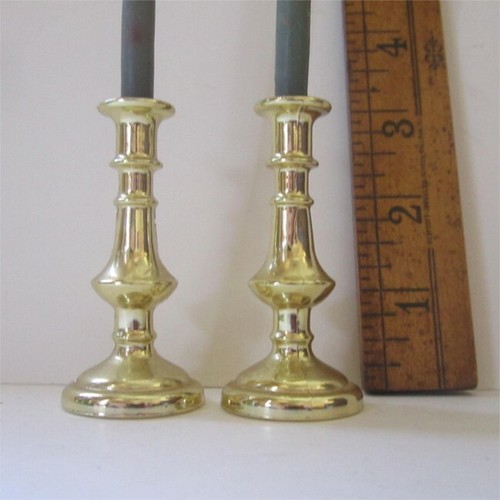 Pair of Miniature Brass 3" Candlesticks with Hand Dipped Tapers