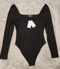 NEW CIDER Contour Long sleeve Black BODYSUIT Square Neck C23