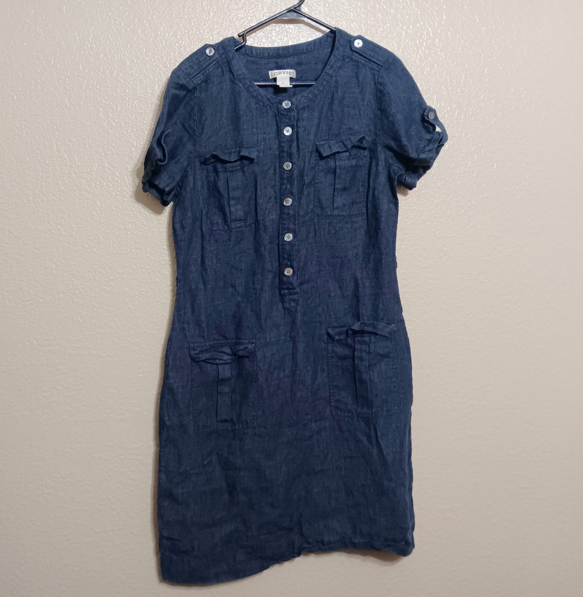 Orvis 12 Blue Linen Utility Dress Orvis 12 Blue Linen Utility Dress