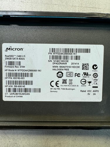 HP 652182-003 C400 MTFDDAK256MAM-1K1 256GB 6Gbps SATA 2.5" SSD - Picture 2 of 11