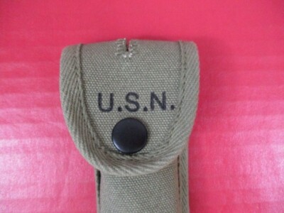 WWII Era USN US Navy Folding Survival Knife Canvas Pouch - Repro