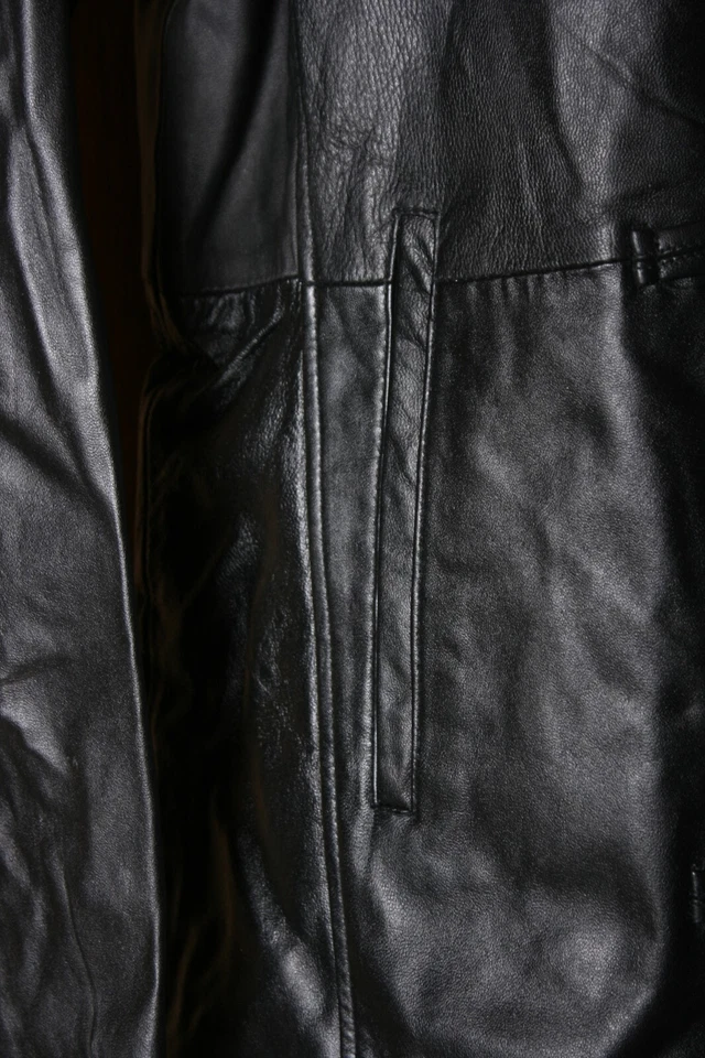 JACLYN SMITH Black Lambskin Leather Fleece Lined Toggle Button Hooded Coat Sz. M Foto 4 de 4