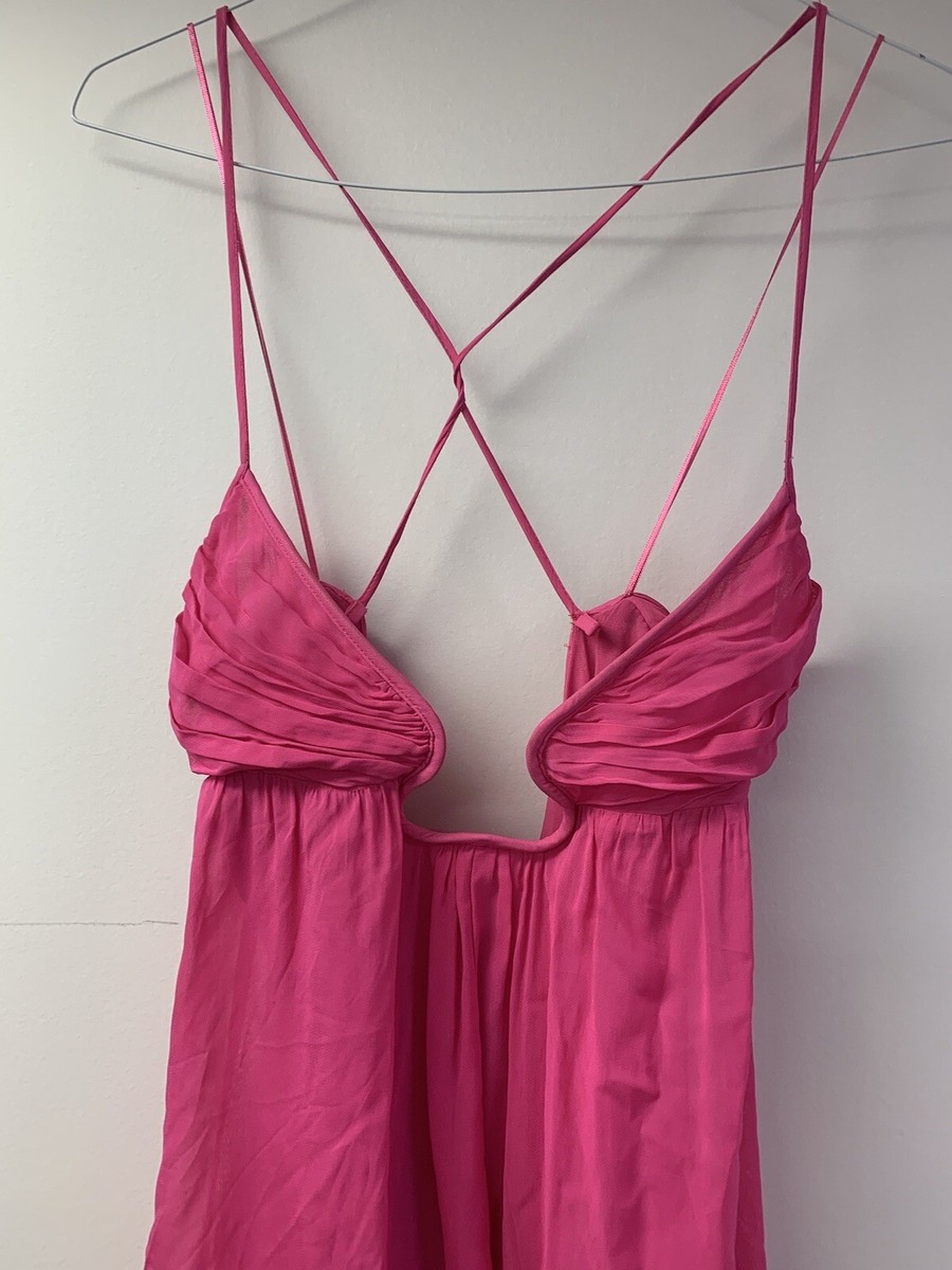 ZARA Hot Pink Chiffon Flowy Maxi Dress Open Back Straps Sleeveless TikTok  XL NEW | eBay