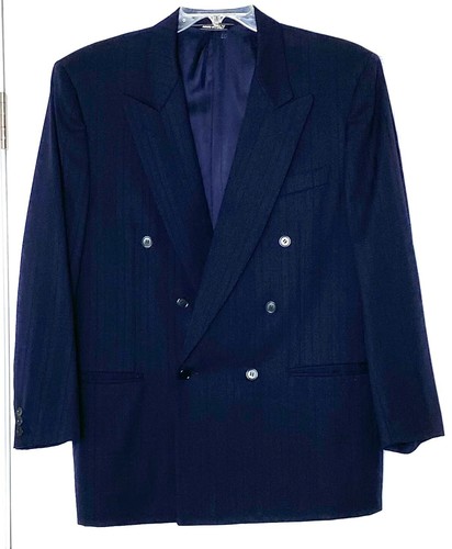 CANALI Italy Navy Stripe Double Breasted Peaked Lapel Blazer Coat Jacket 50 R - 第 1/13 張圖片