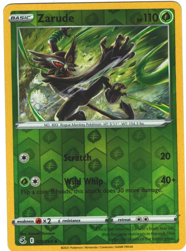 Zarude 27/264 Fusion Strike Reverse Holo Uncommon Pokémon TCG