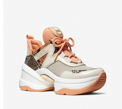  Michael Kors Women's Olympia Trainer Embossed Printed Leather Cantaloupe Multi 