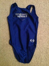 zone girls leotard size Child Medium navy blue w/ gemstone design