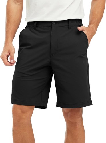 Men's Golf Shorts Quick Dry Elastic Waist 9" Inseam Flat Front 5 Pockets Casual