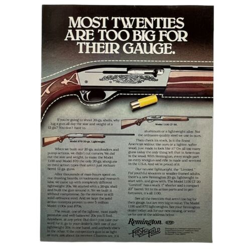 Remington Firearms Vintage Print Ad 80s Model 1100 LT-20 Lightweight Guns